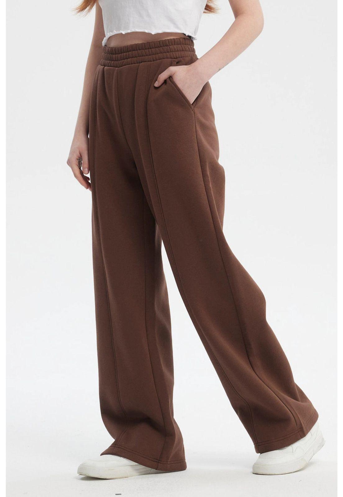Pantalón Buzo Mujer Wide Leg Café Oscuro - ll-1