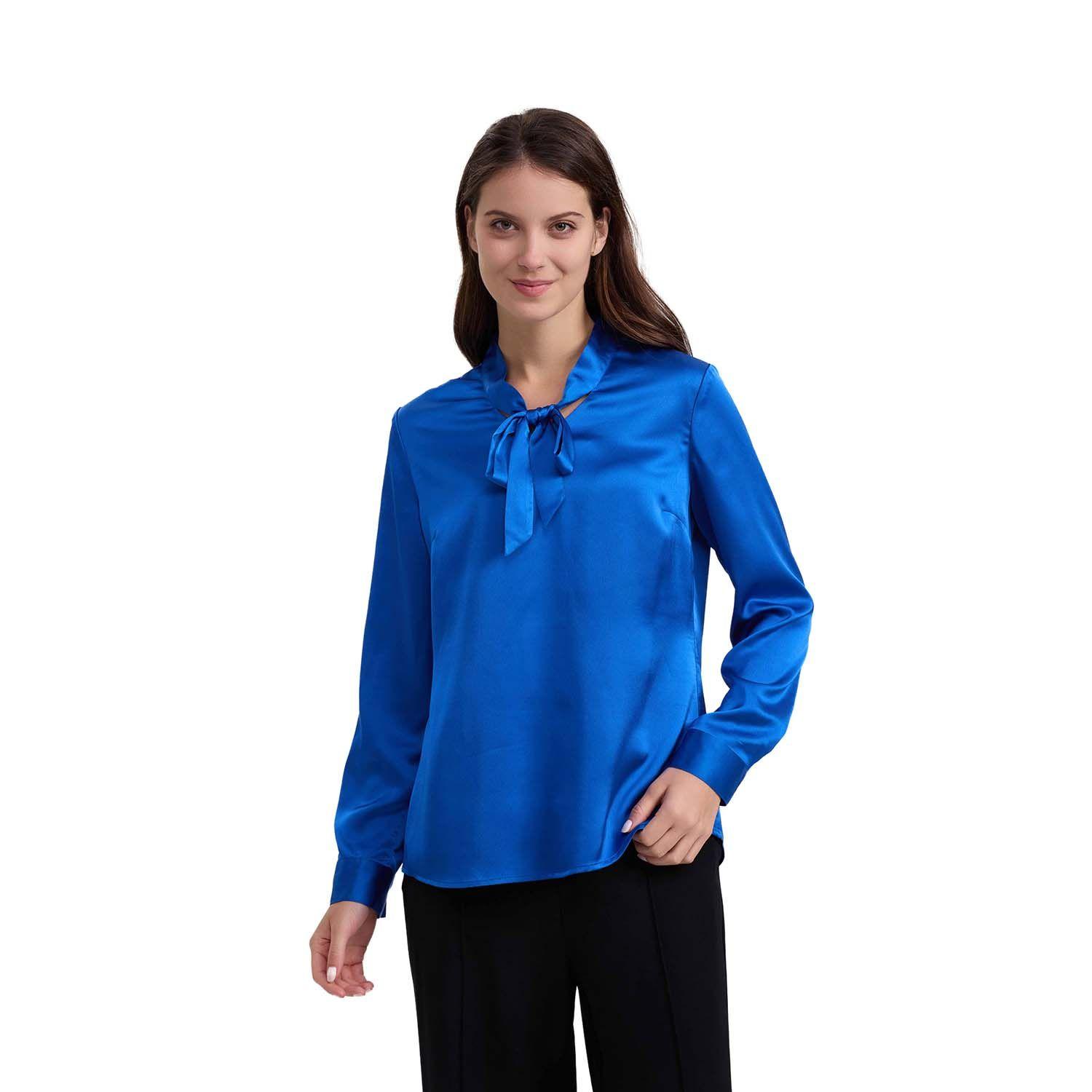 Blusa Mujer Lisa Con Lazo Azul-0