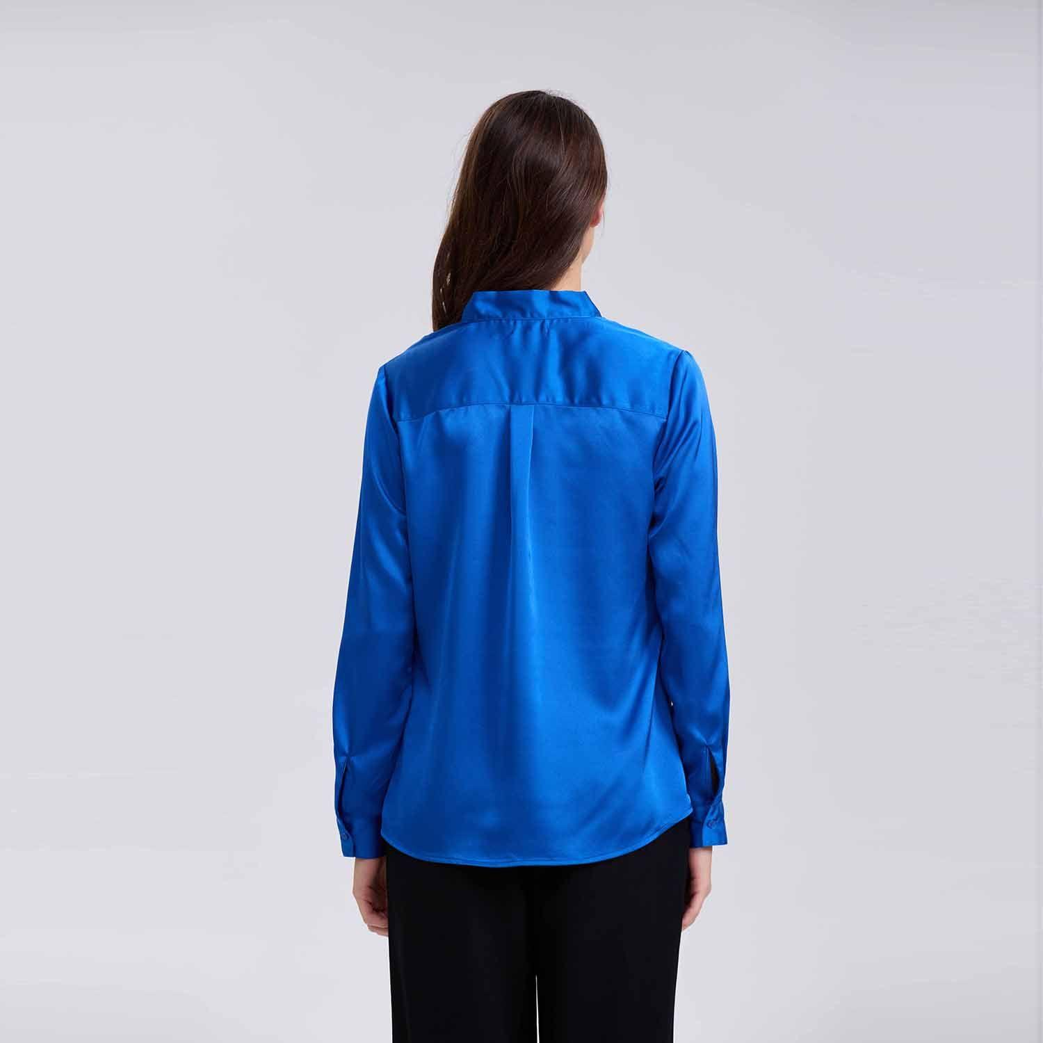 Blusa Mujer Lisa Con Lazo Azul-2