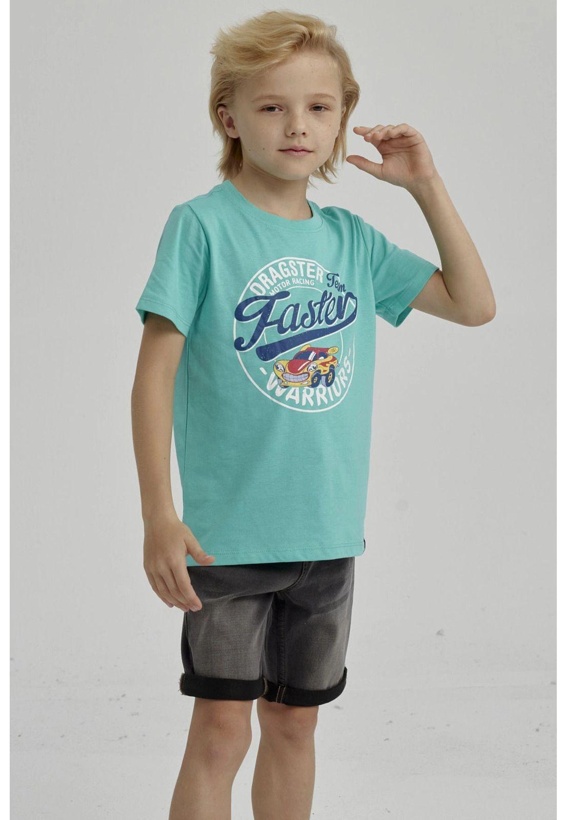 Polera Niño Básica Estampada Verde Claro - ll-0