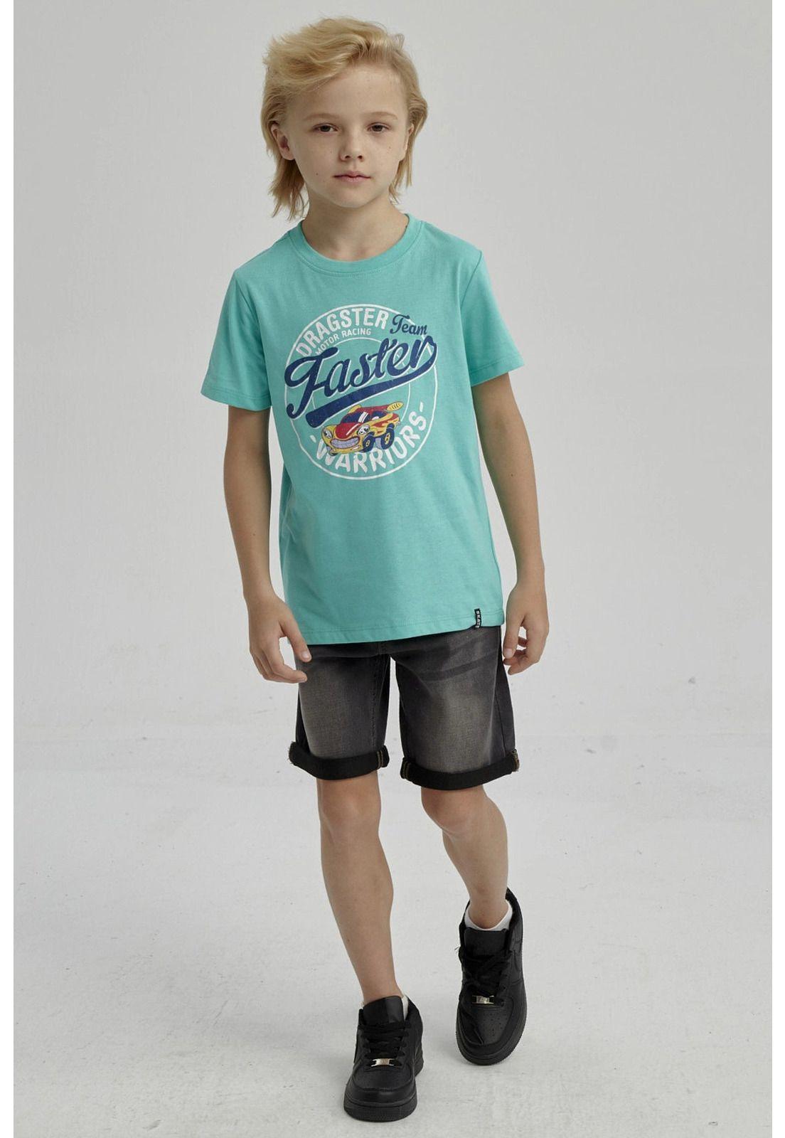 Polera Niño Básica Estampada Verde Claro - ll-7