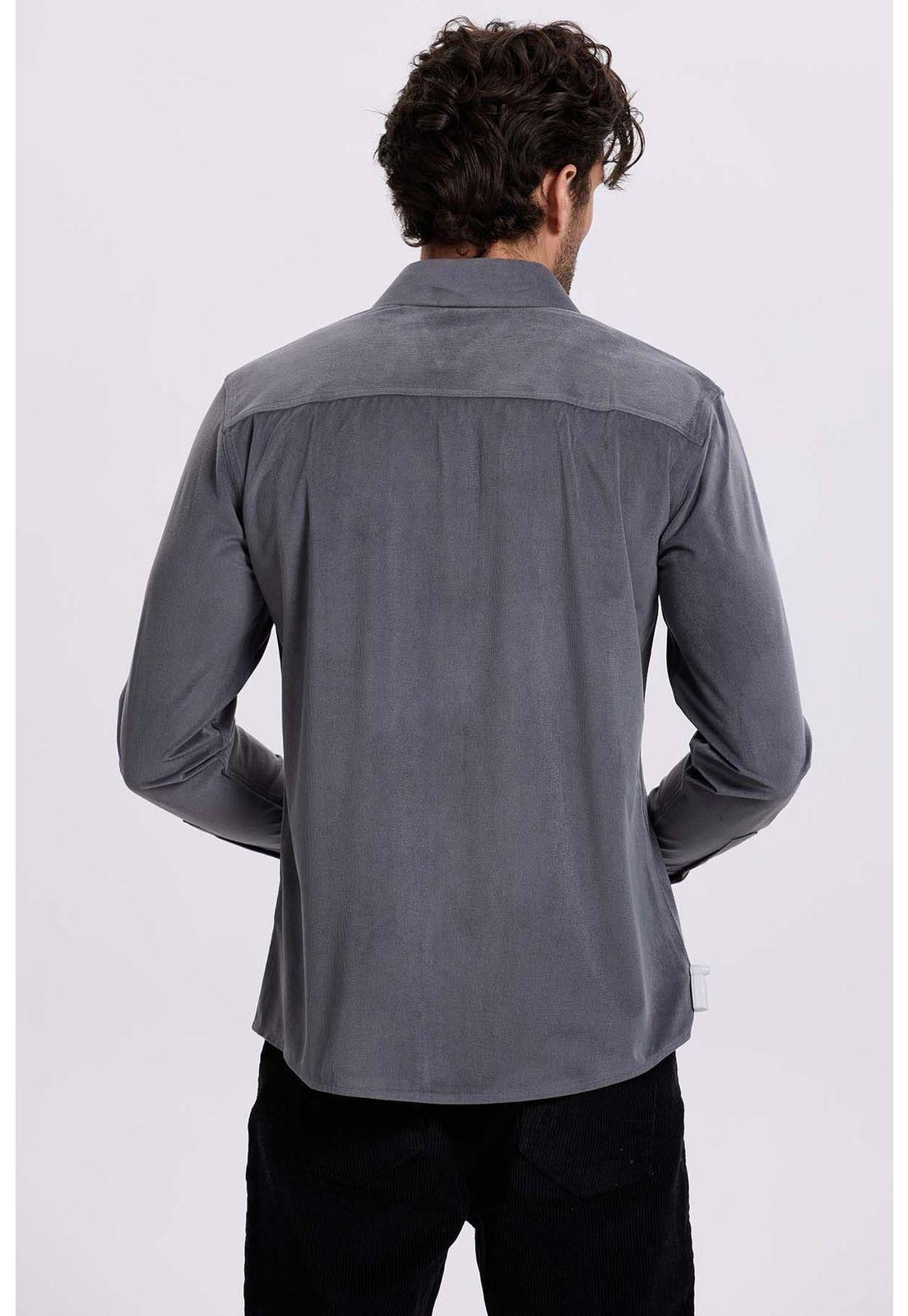 Camisa Hombre Cotelé Con Bolsillo Gris-2