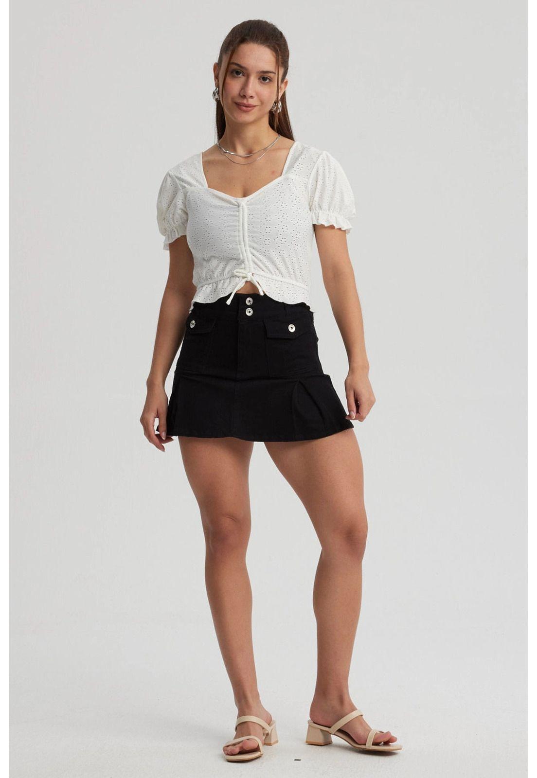 Falda Mujer Tableadas Negro-3