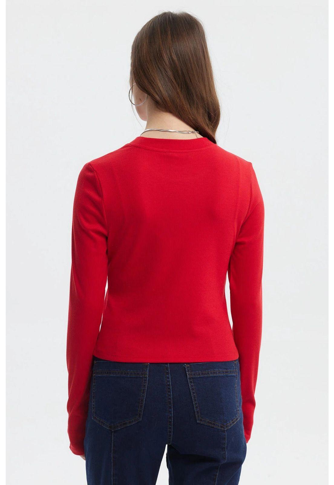 Polera Mujer Rib Abertura Puño Rojo-2