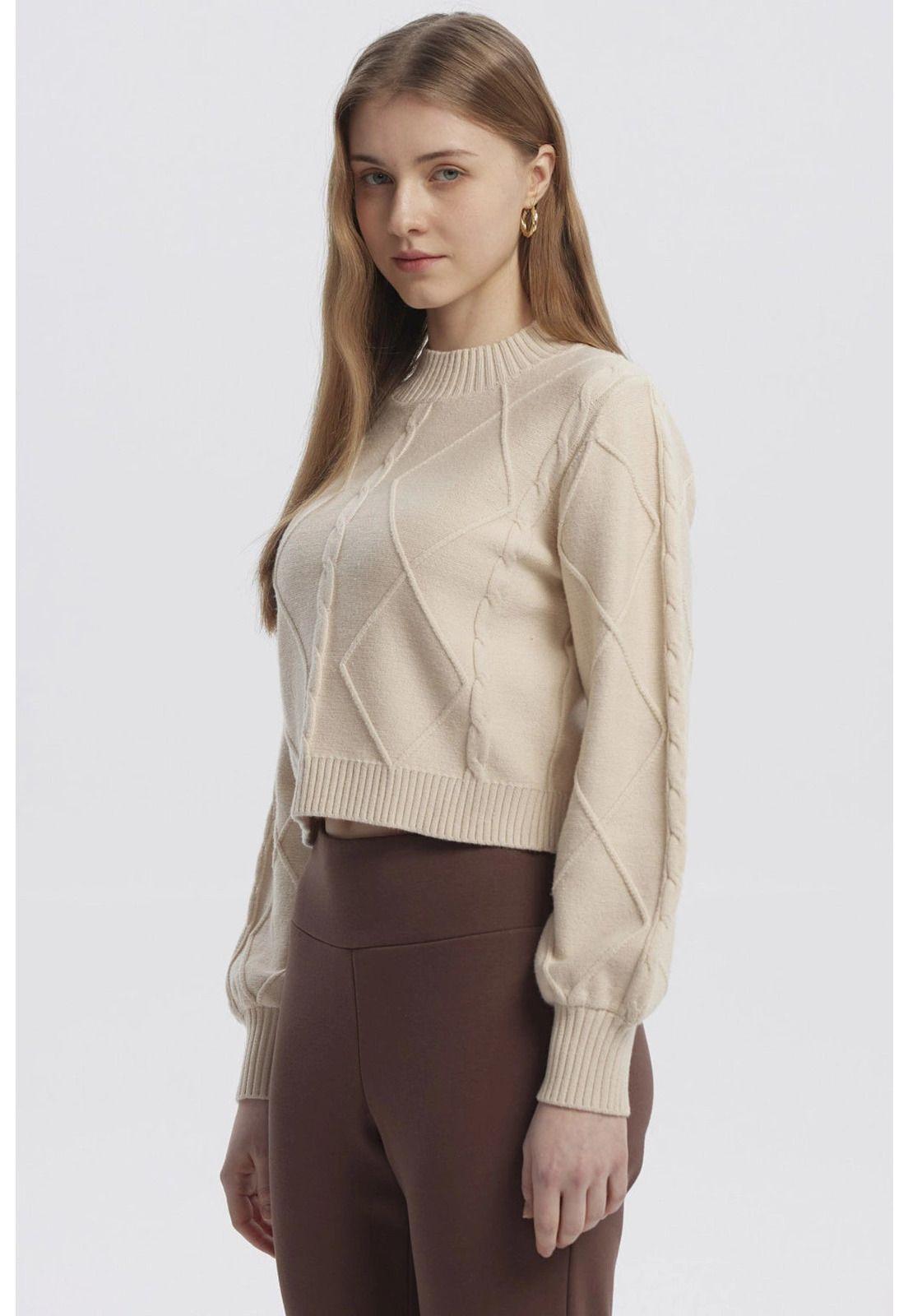 Sweater Mujer Liso Beige Claro-1
