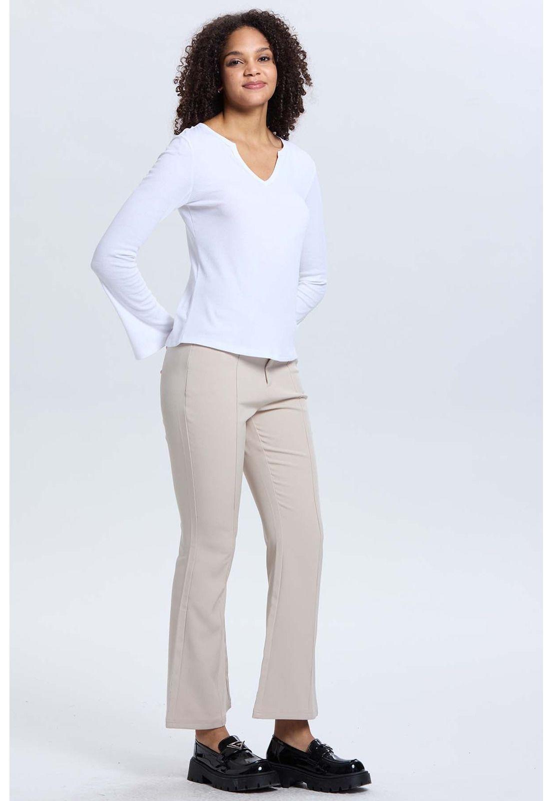 Pantalón Mujer Sastrero Tiro Alto Beige-3