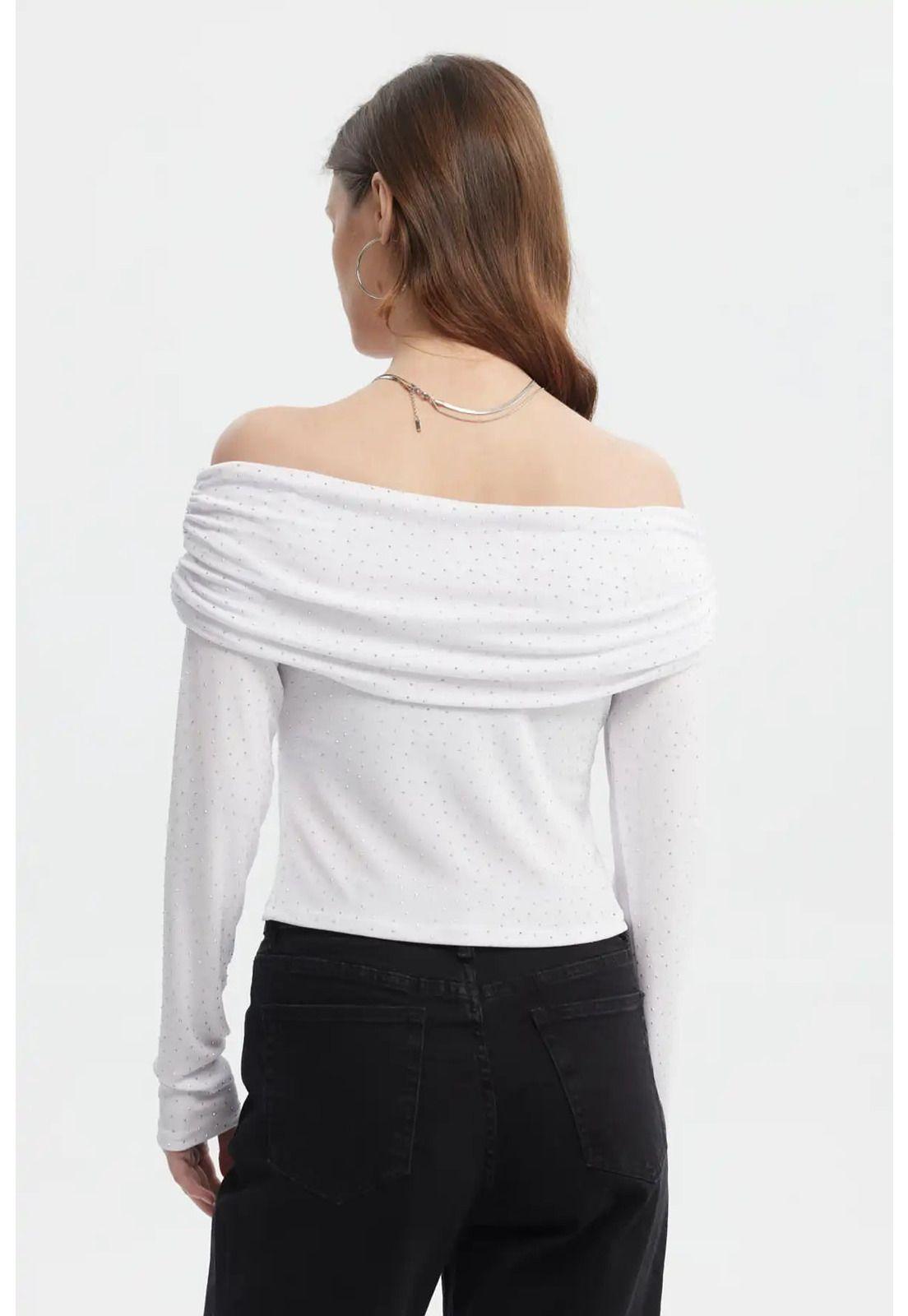 Polera Mujer Strass Blanco-2