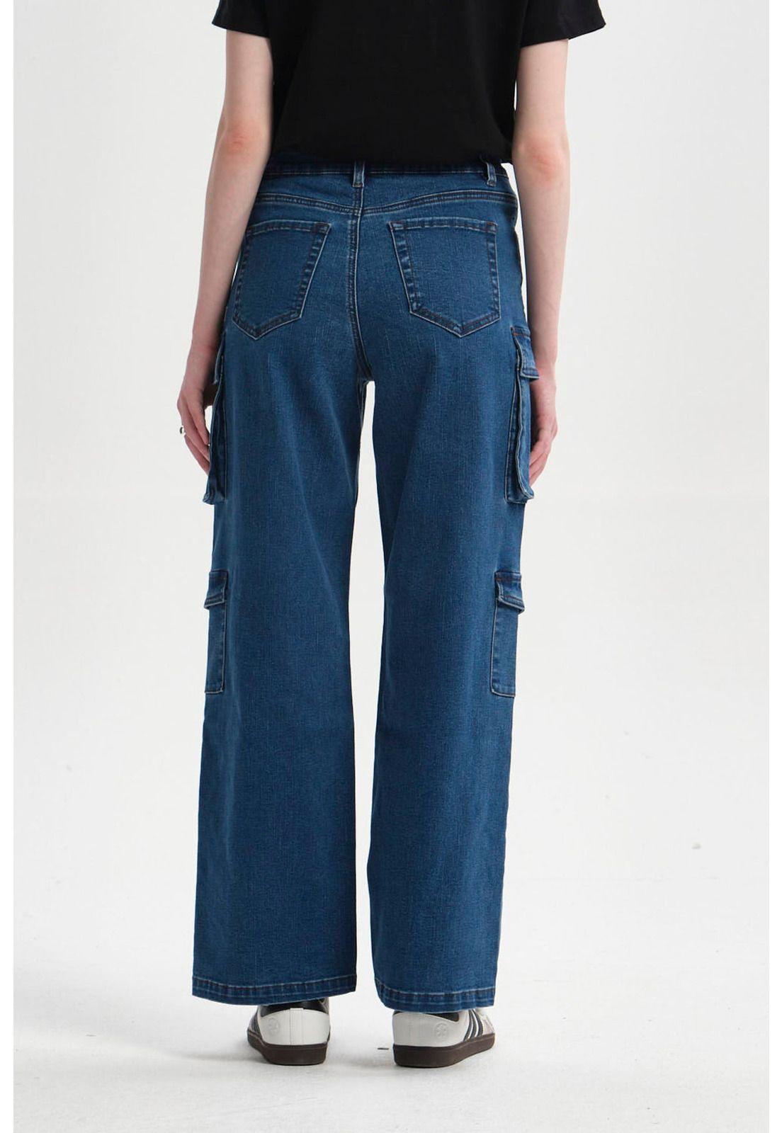 Jeans Mujer Cargo Calce Recto Azul Oscuro-2
