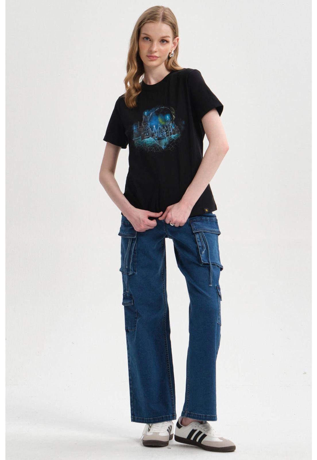Jeans Mujer Cargo Calce Recto Azul Oscuro-3