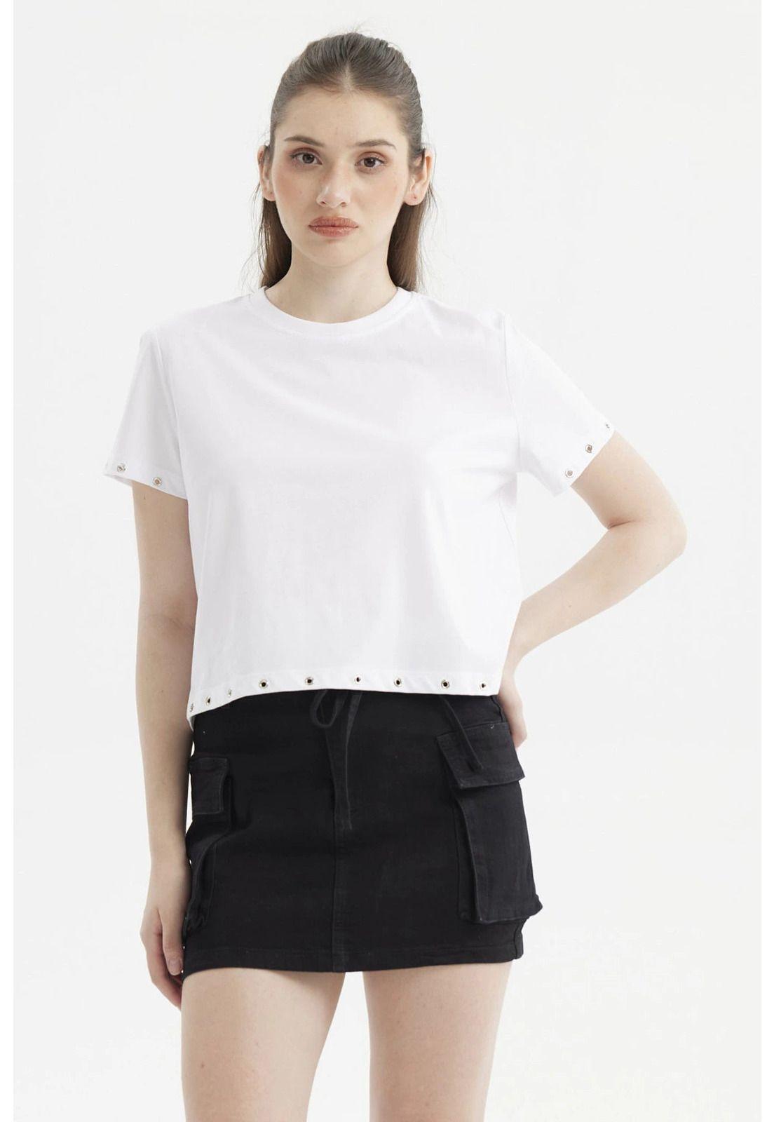 Polera Mujer Accesorio Metálico Blanco-0