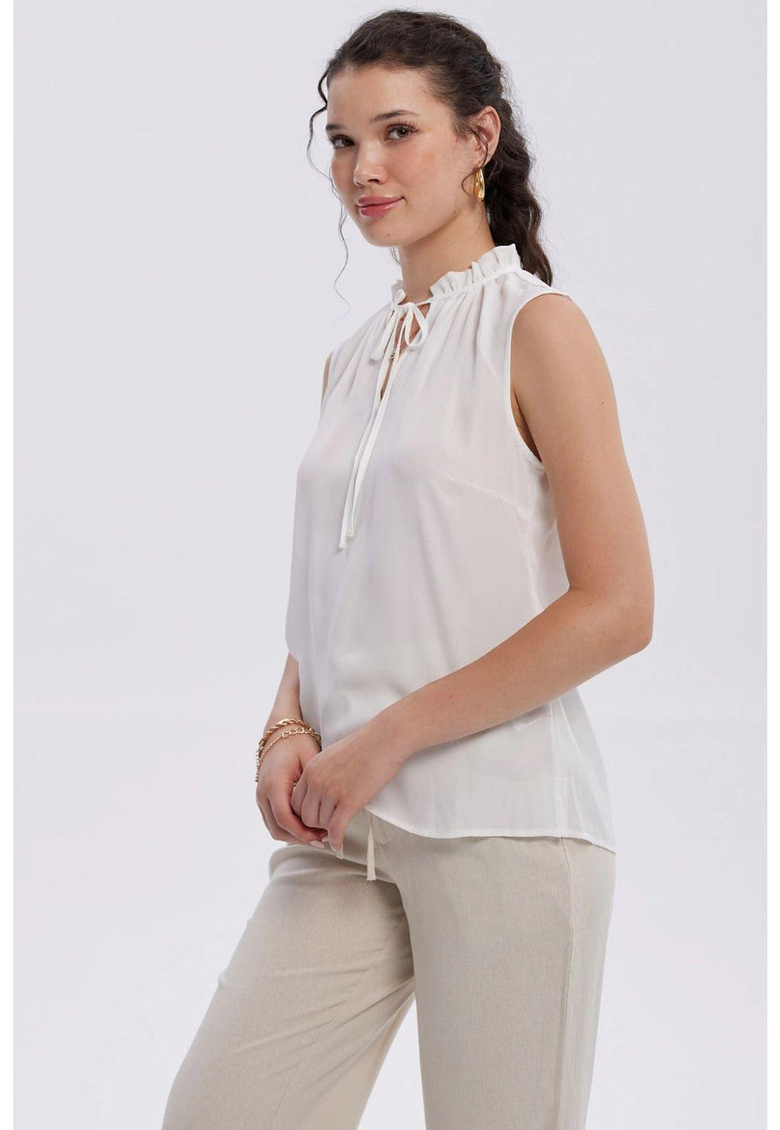 Blusa Mujer Aplicación Amarra Crudo-1