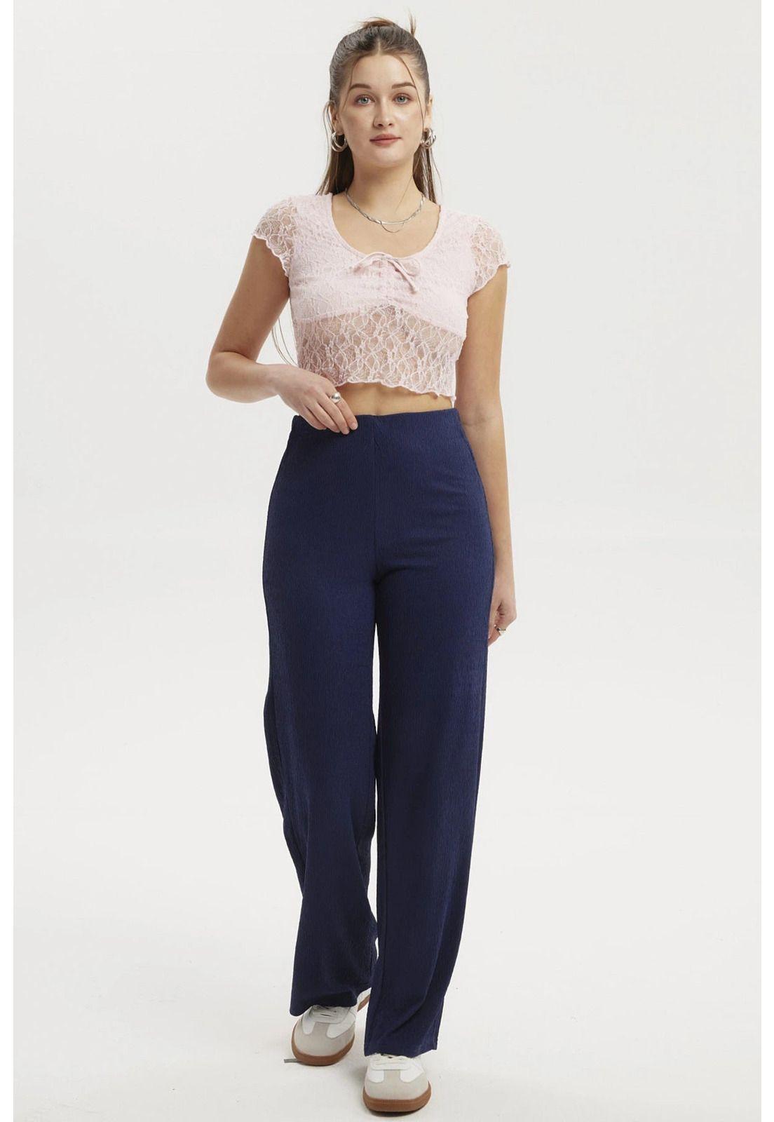 Polera Mujer Encaje Con Lazo Rosado-3
