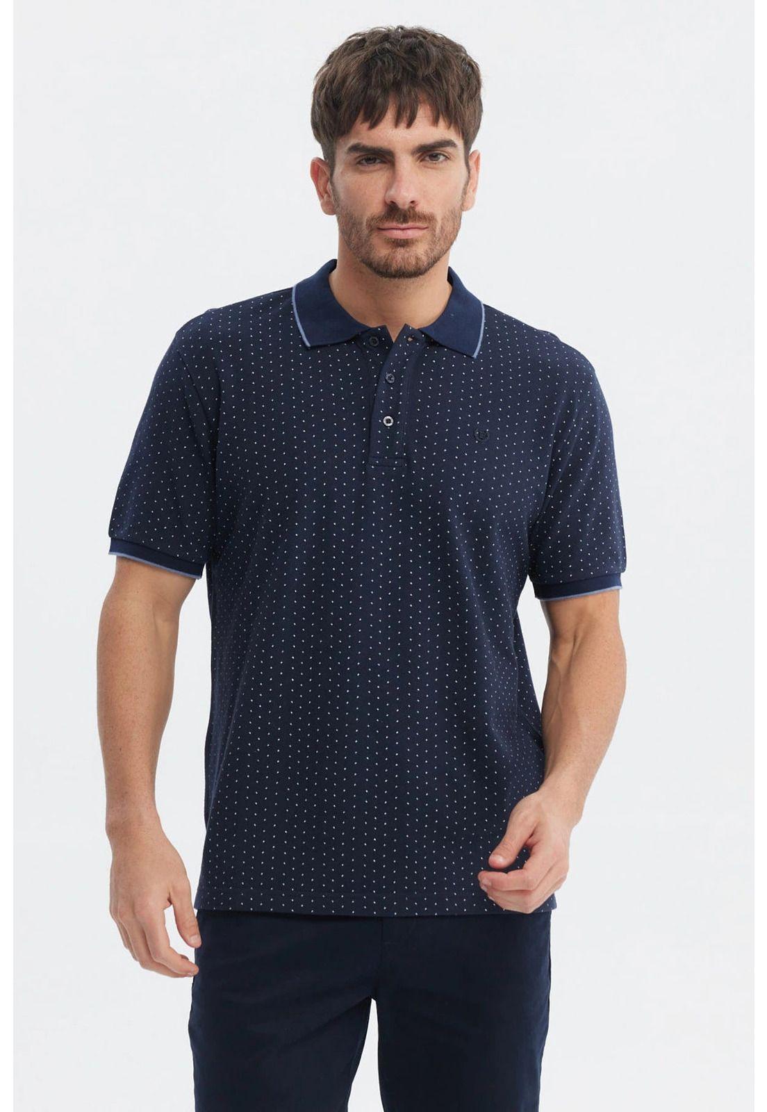 Polera Hombre Pique Mini Print Azul Marino-0