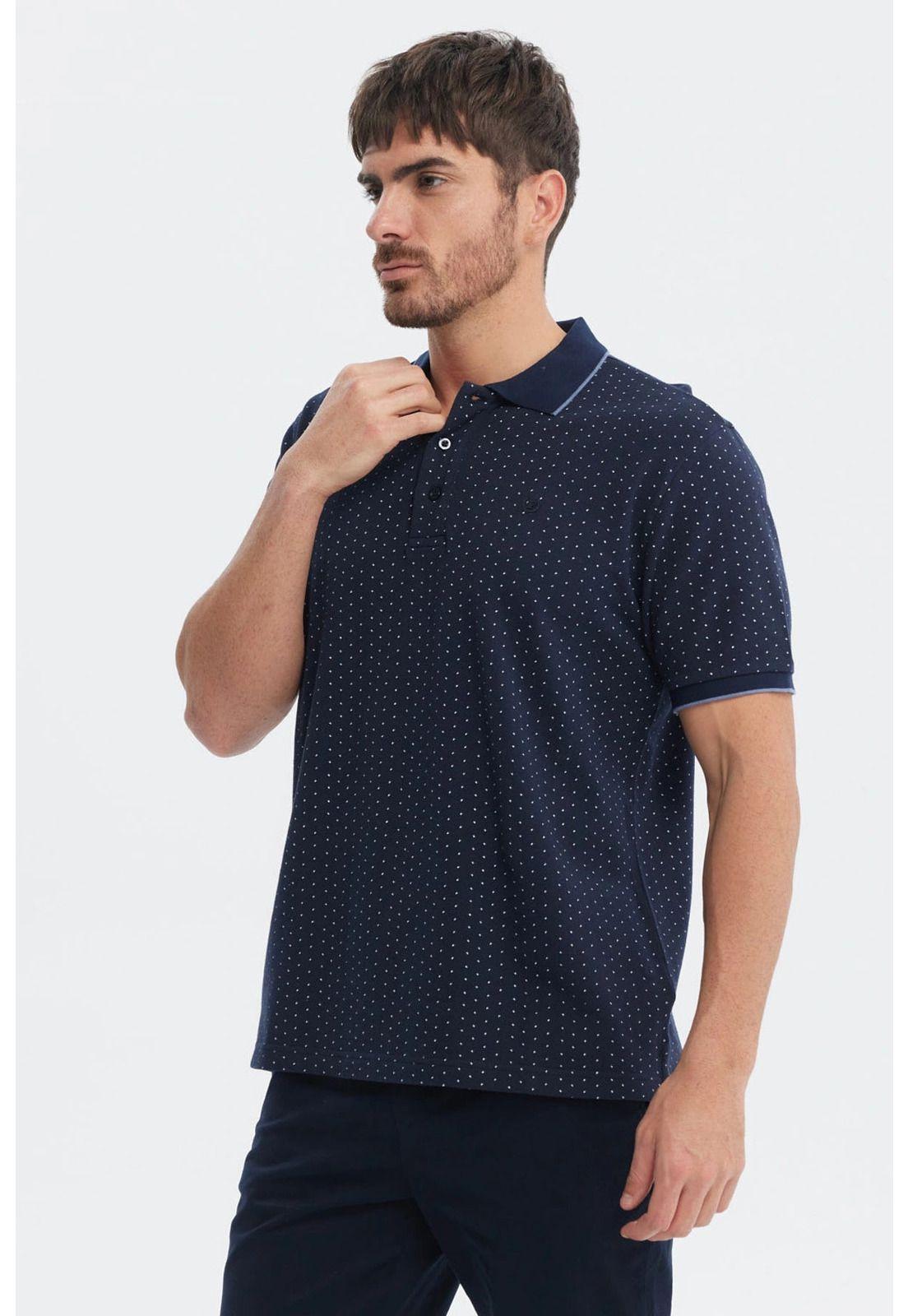Polera Hombre Pique Mini Print Azul Marino-1