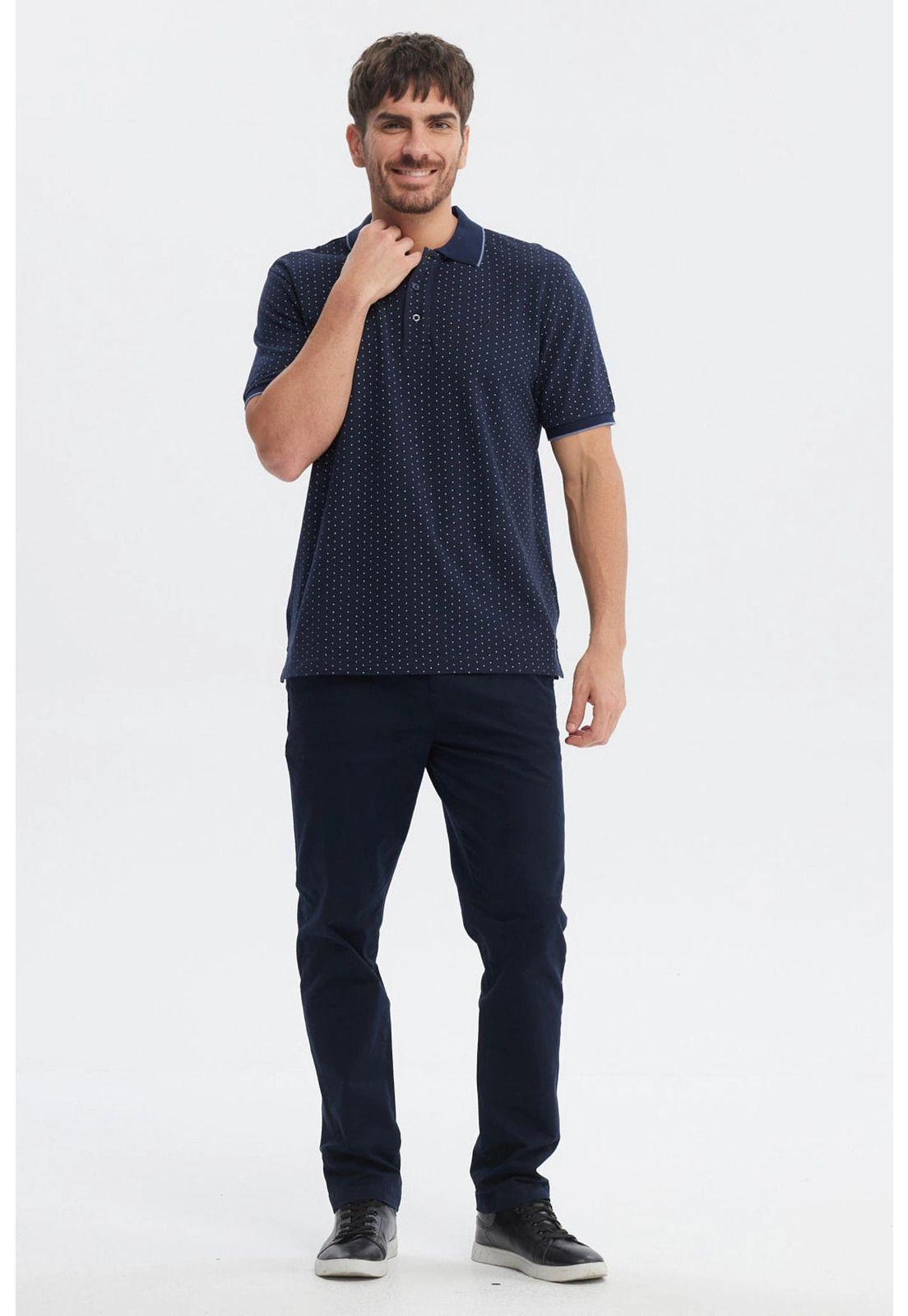 Polera Hombre Pique Mini Print Azul Marino-3