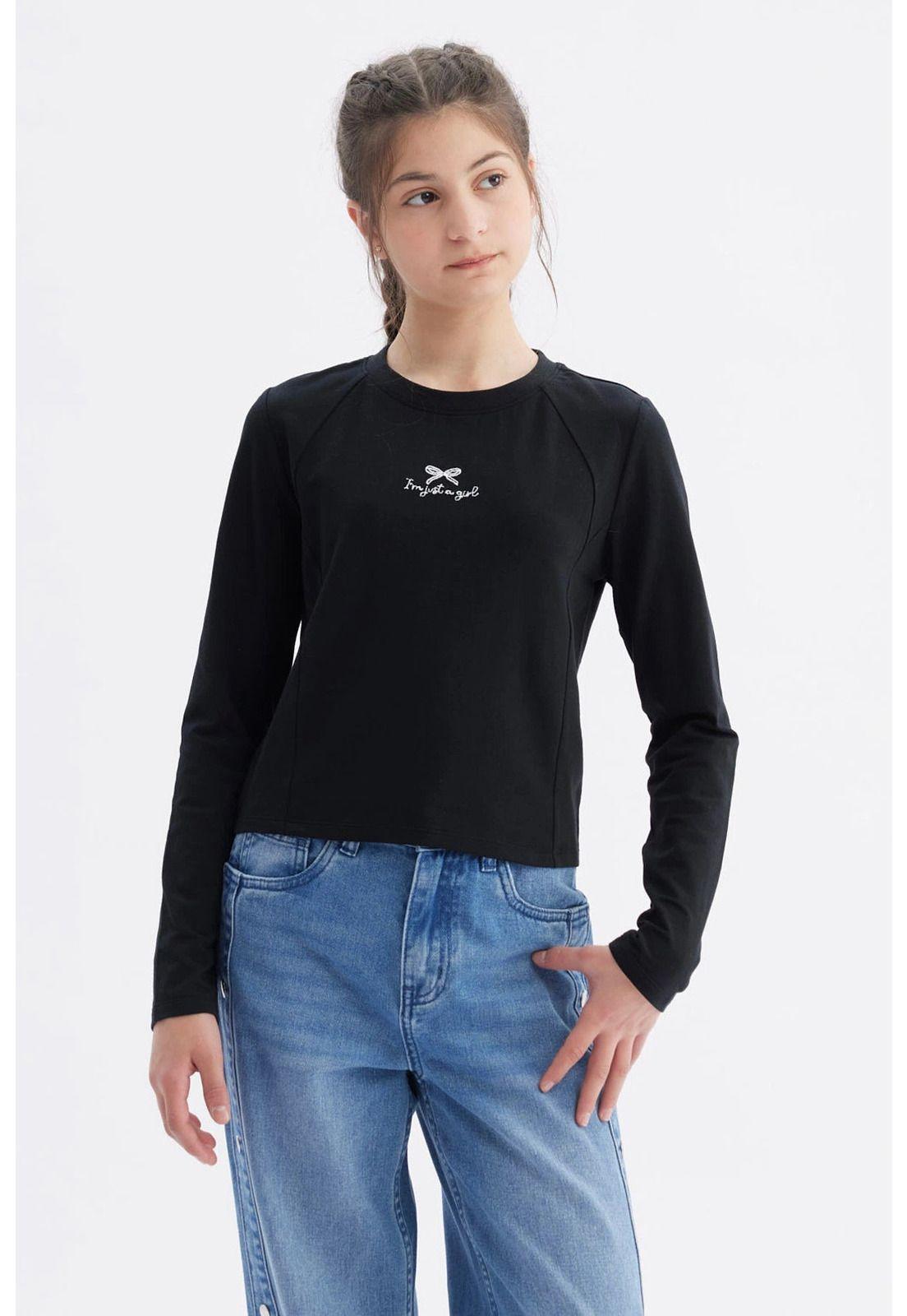 Polera Niña Costuras Negro-0