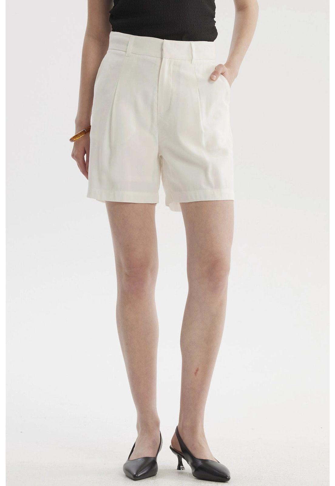 Short Mujer Sastrero Viscosa Pinzas Delanteras Crudo-0