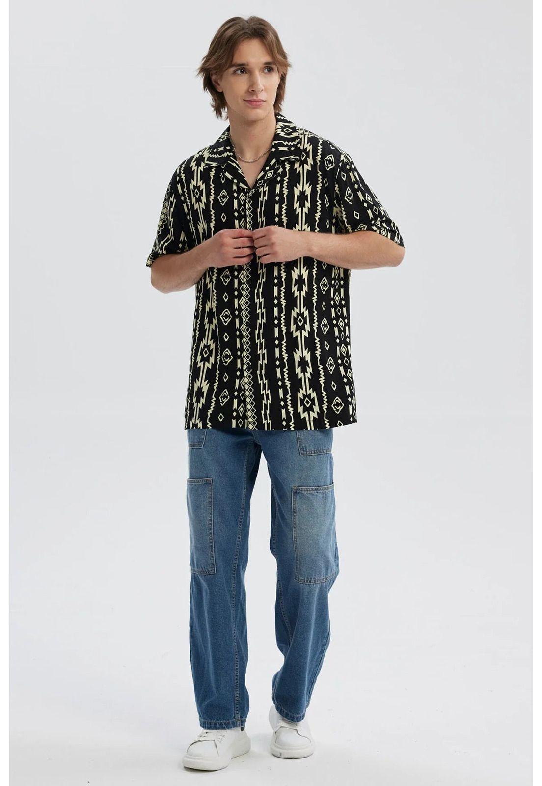Camisa Hombre Full Print Negro - VIII-3
