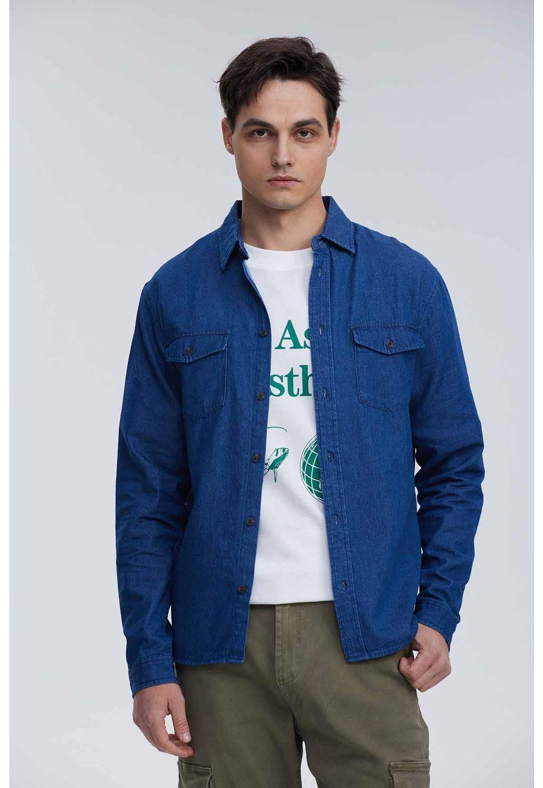 Camisa Hombre Clásica Dallas Azul - lll-1