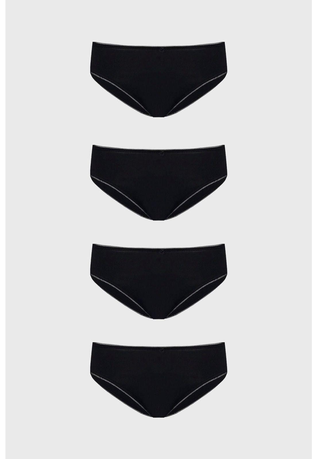 Calzón Mujer Pack4 Bikini Liso Negro-0