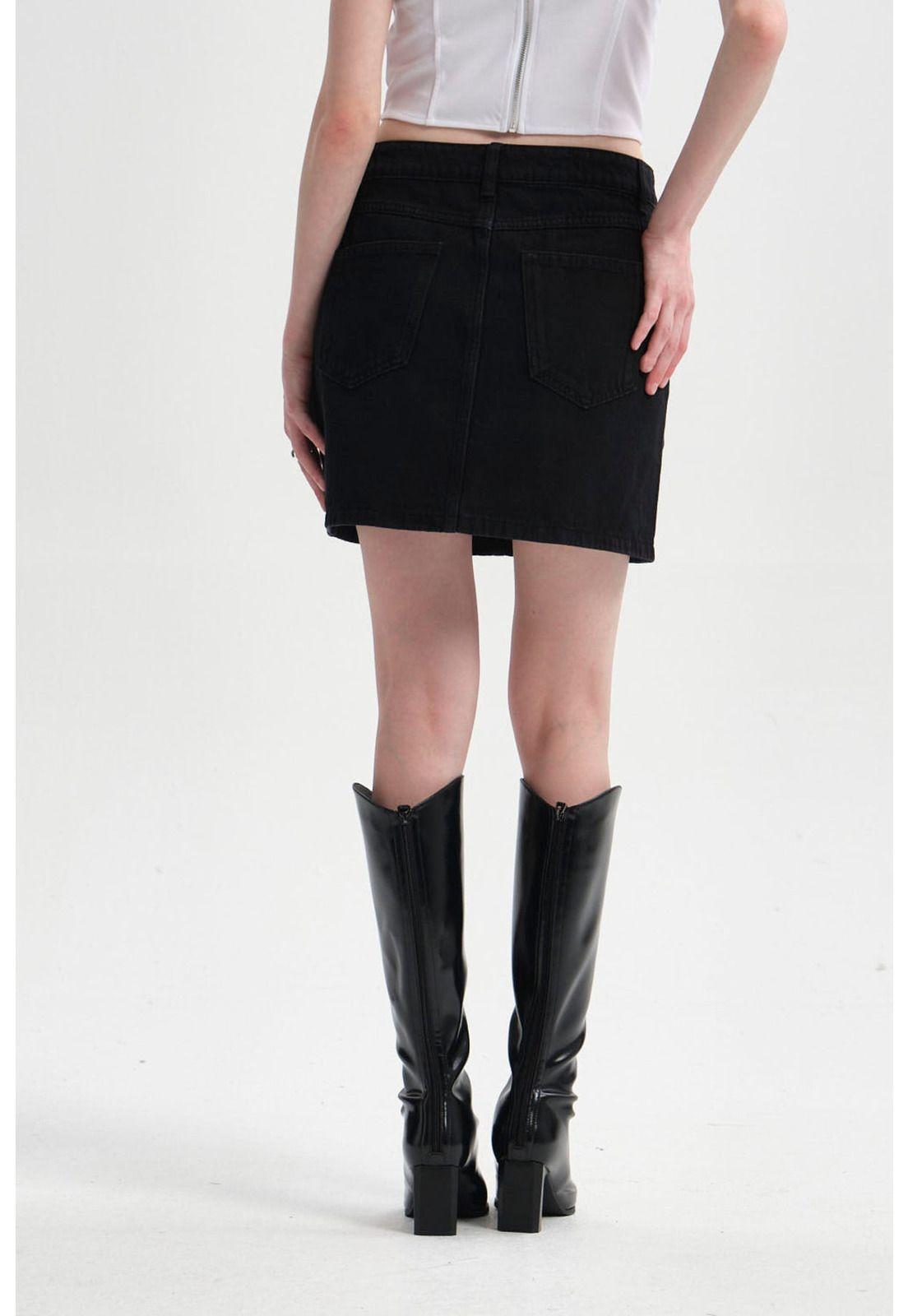 Falda Mujer Corte Bolsillo Negro-2