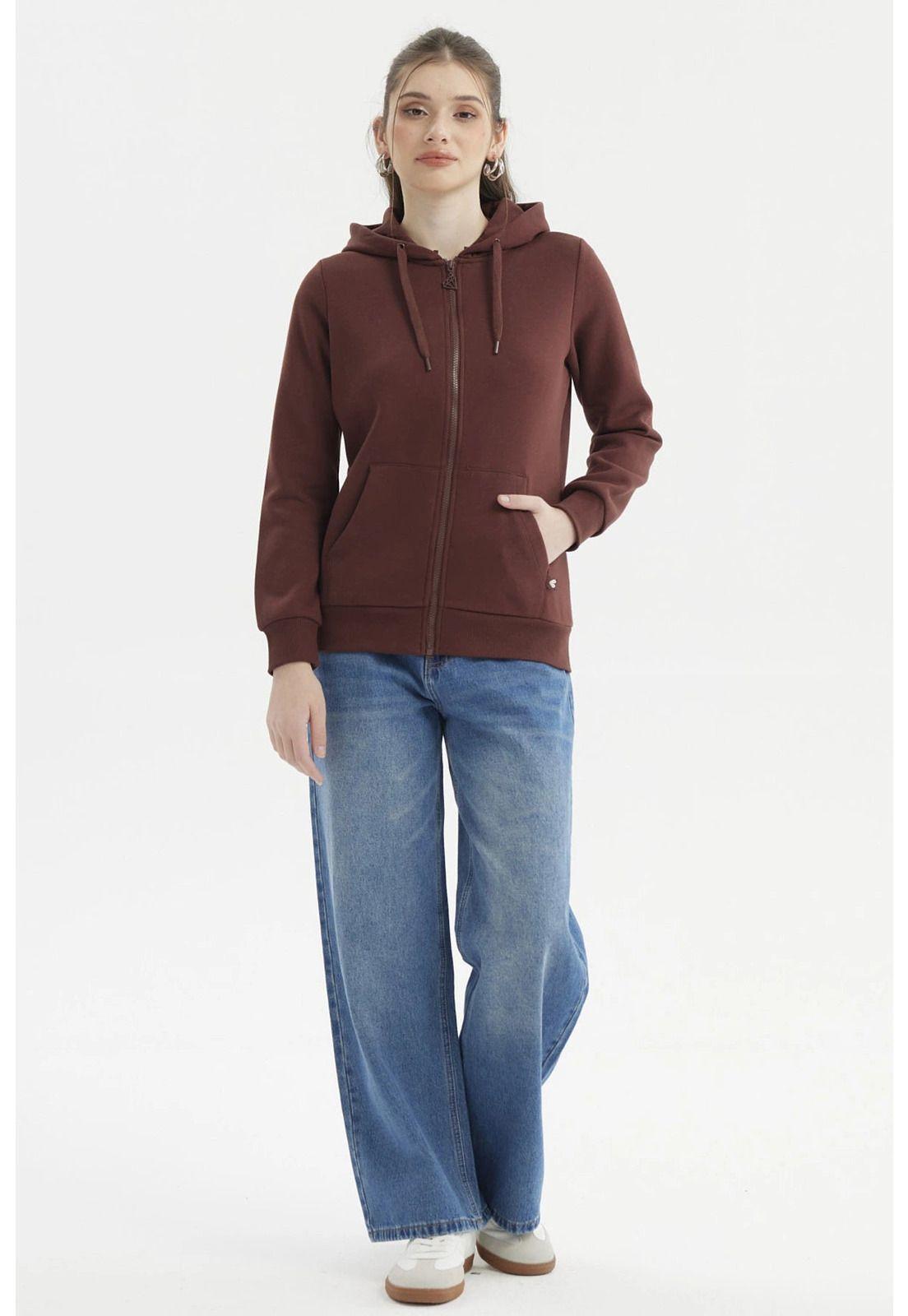 Polerón Mujer Abierto Hodie Café-3