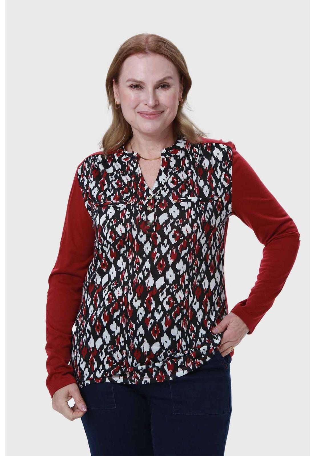 Polera Mujer Cuello Abotonado Guinda-0