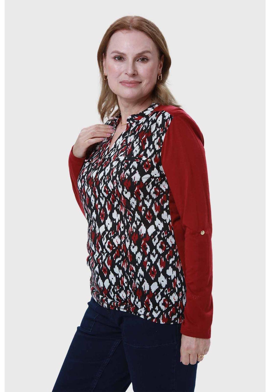Polera Mujer Cuello Abotonado Guinda-1