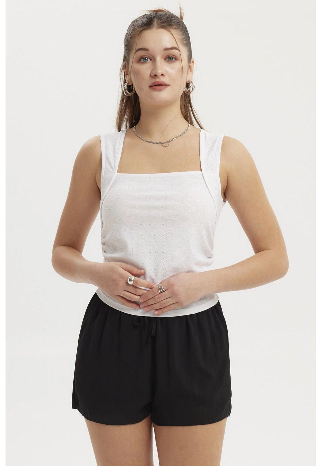 Polera Mujer Escote Cuadrado Recogido Blanco-0