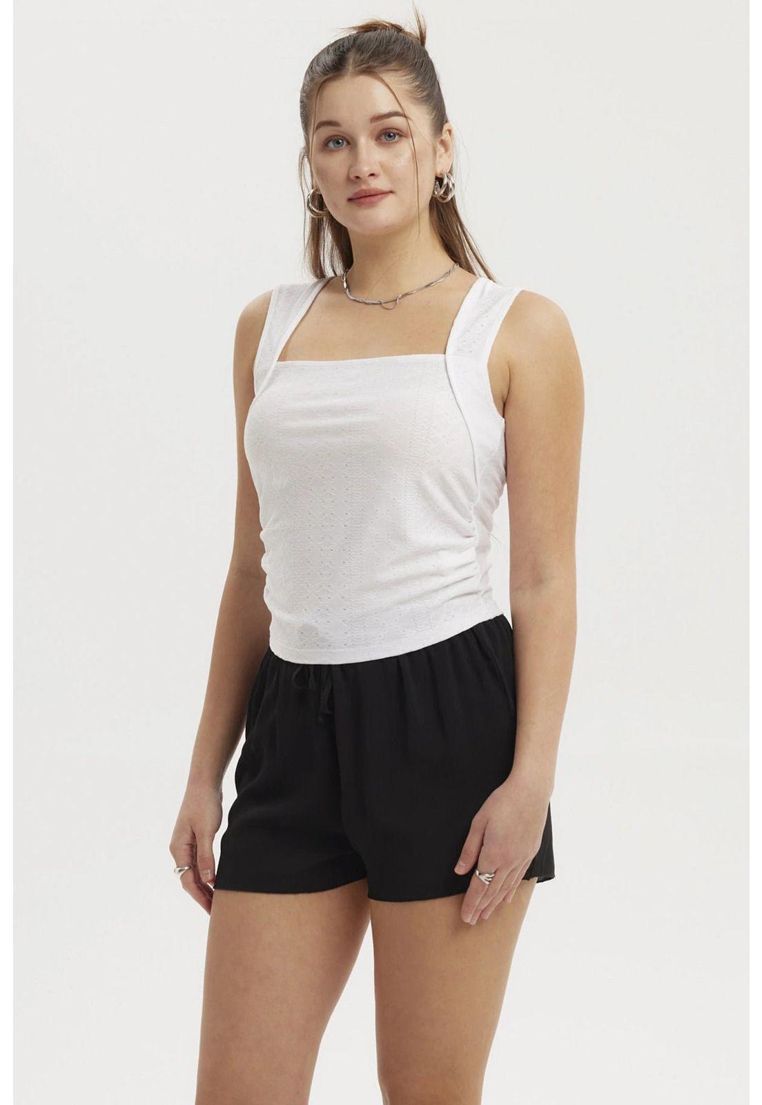 Polera Mujer Escote Cuadrado Recogido Blanco-1