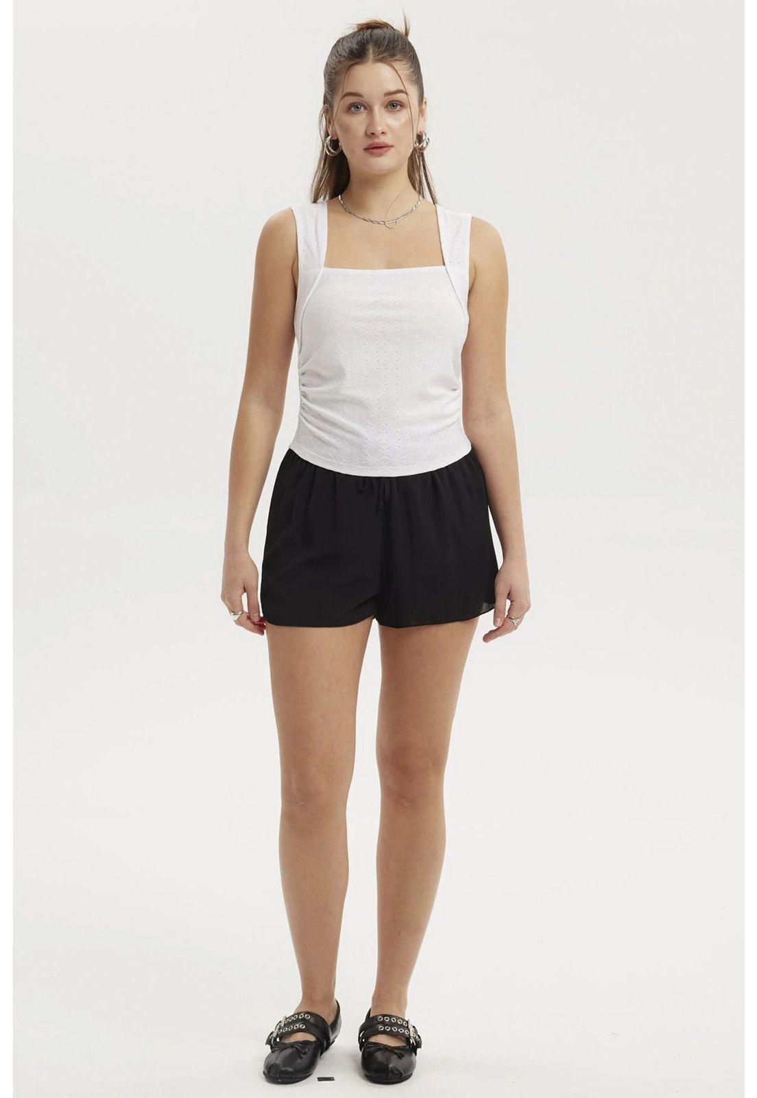 Polera Mujer Escote Cuadrado Recogido Blanco-3