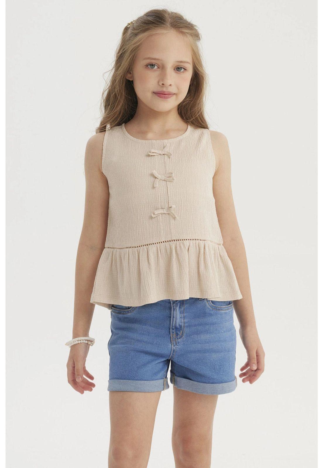 Polera Niña Con Cintas Beige-0