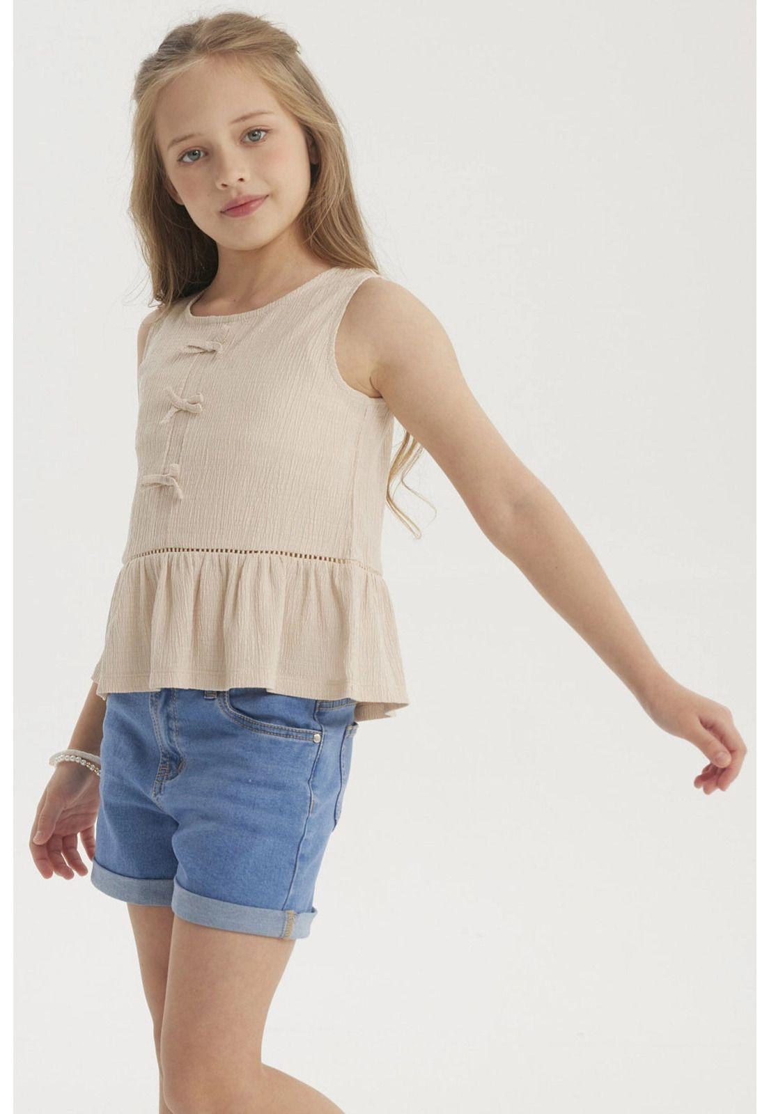 Polera Niña Con Cintas Beige-1