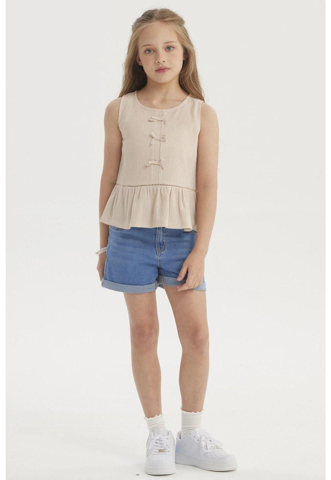 Polera Niña Con Cintas Beige-3