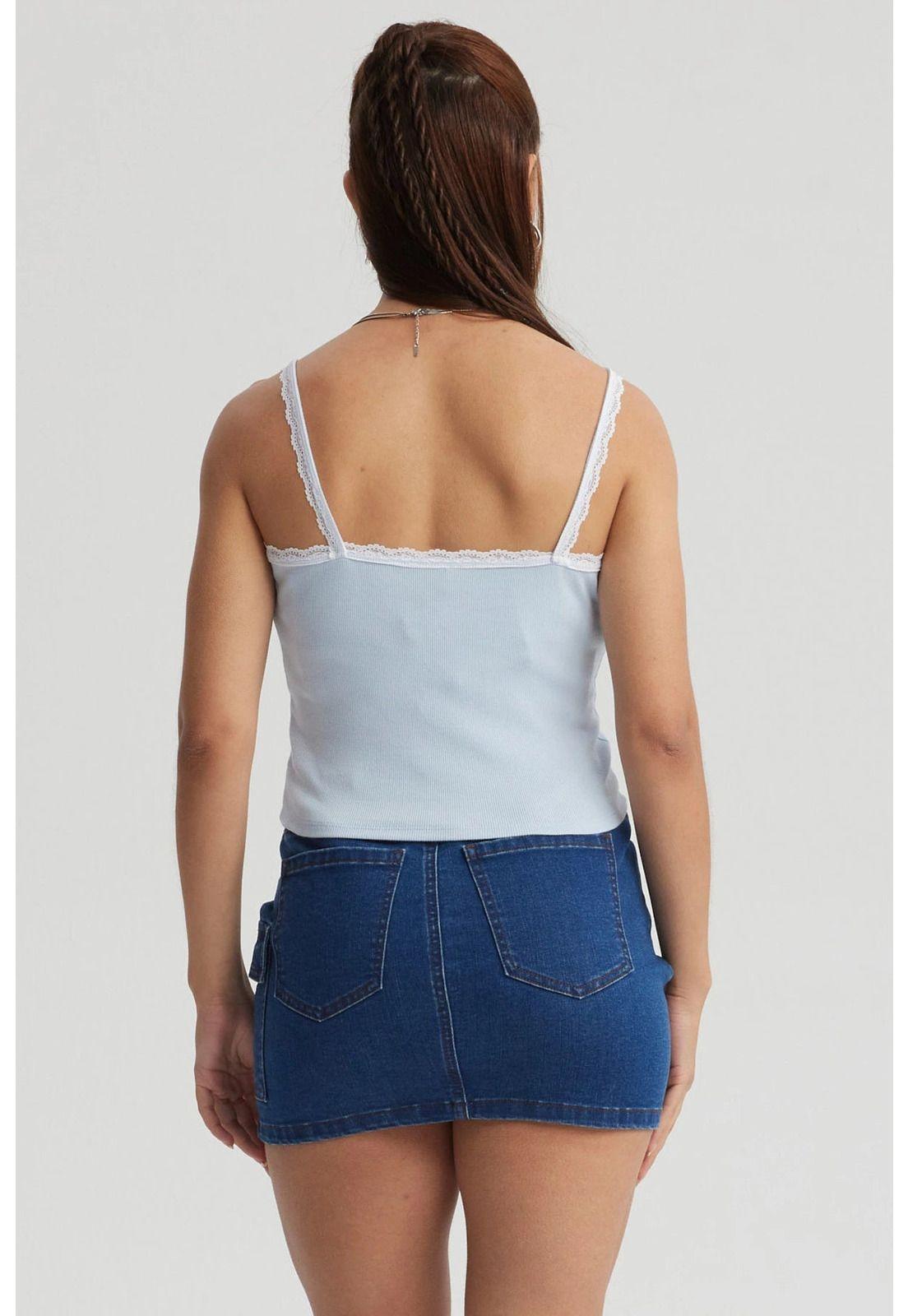 Polera Mujer Encaje Escote Celeste Oscuro-2