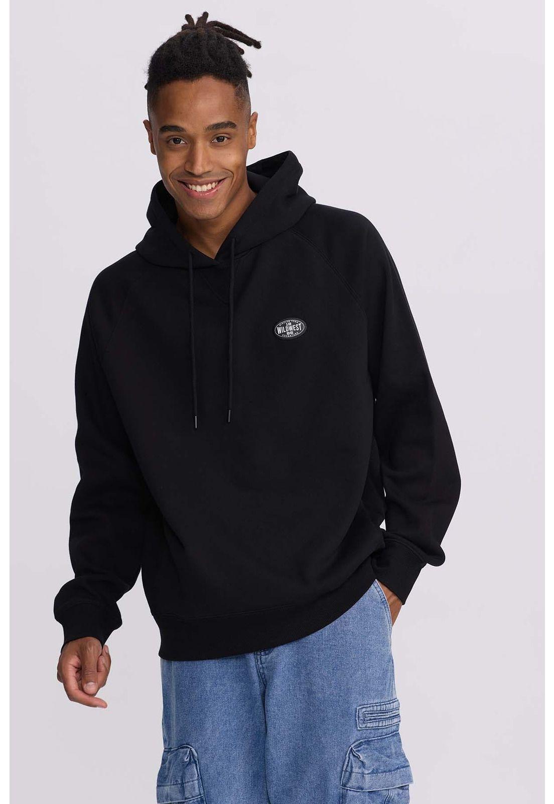 Polerón Hombre Hoodie Aplicación Negro-1
