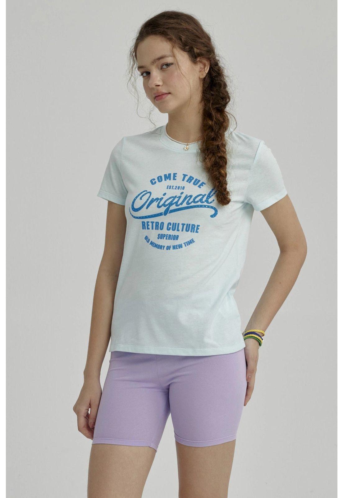 Polera Niña Básica Estampada Celeste- ll-1