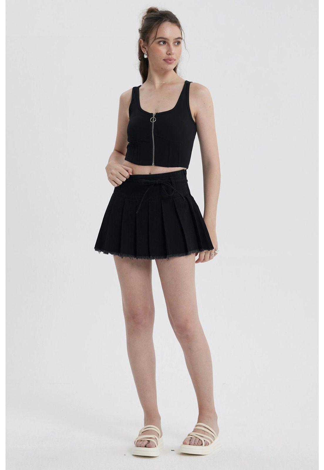 Falda Mujer Tableada Negro-3