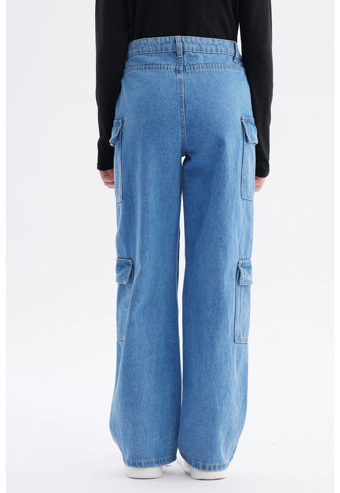 Jeans Niña Cargo Con Dos Bolsillos Azul-2
