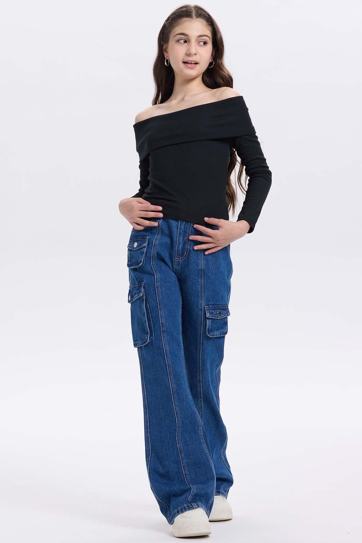 Jeans Niña Cargo Fit Flare Azul-3