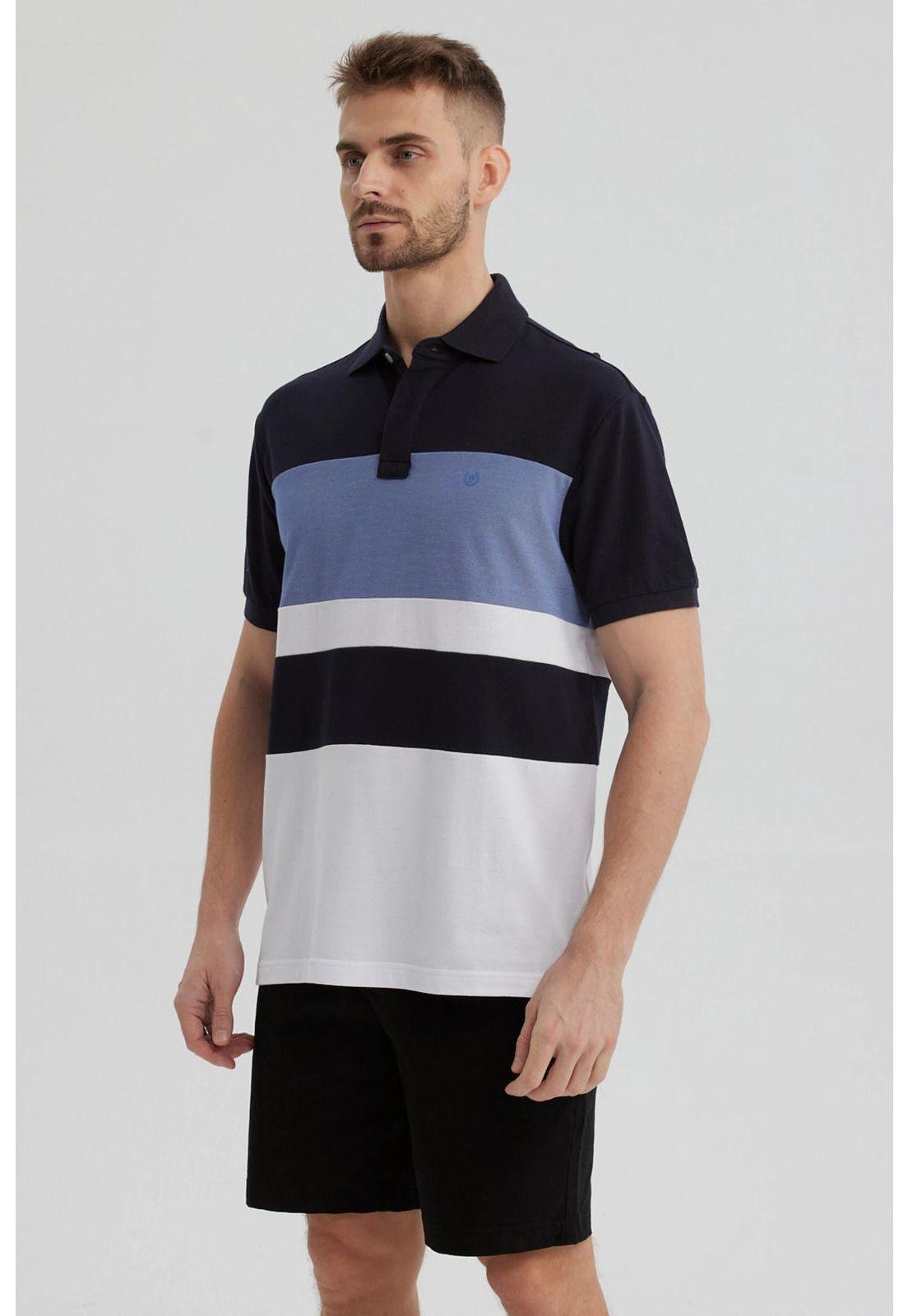 Polera Hombre Franjas Horizontales Celeste-1