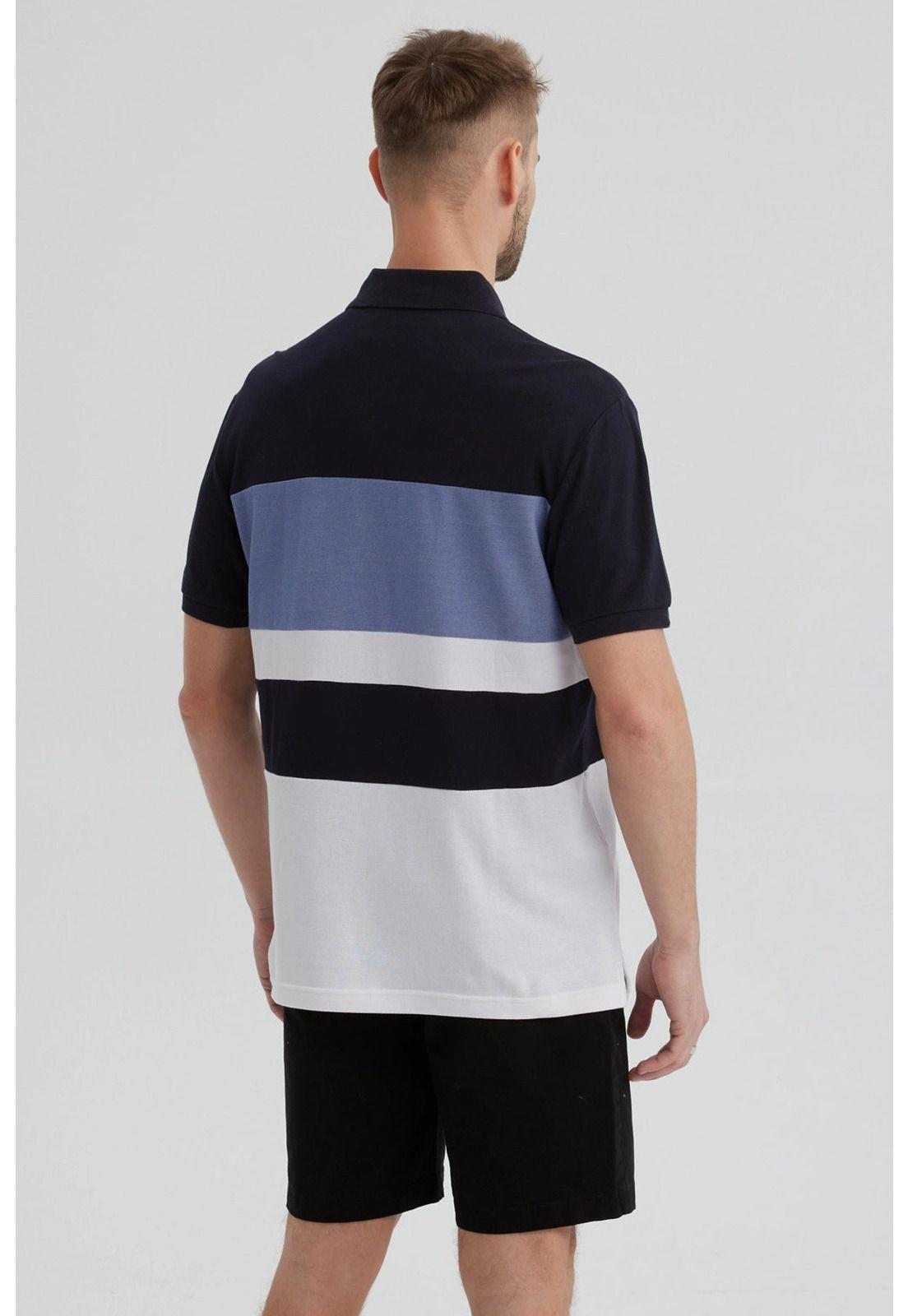 Polera Hombre Franjas Horizontales Celeste-2