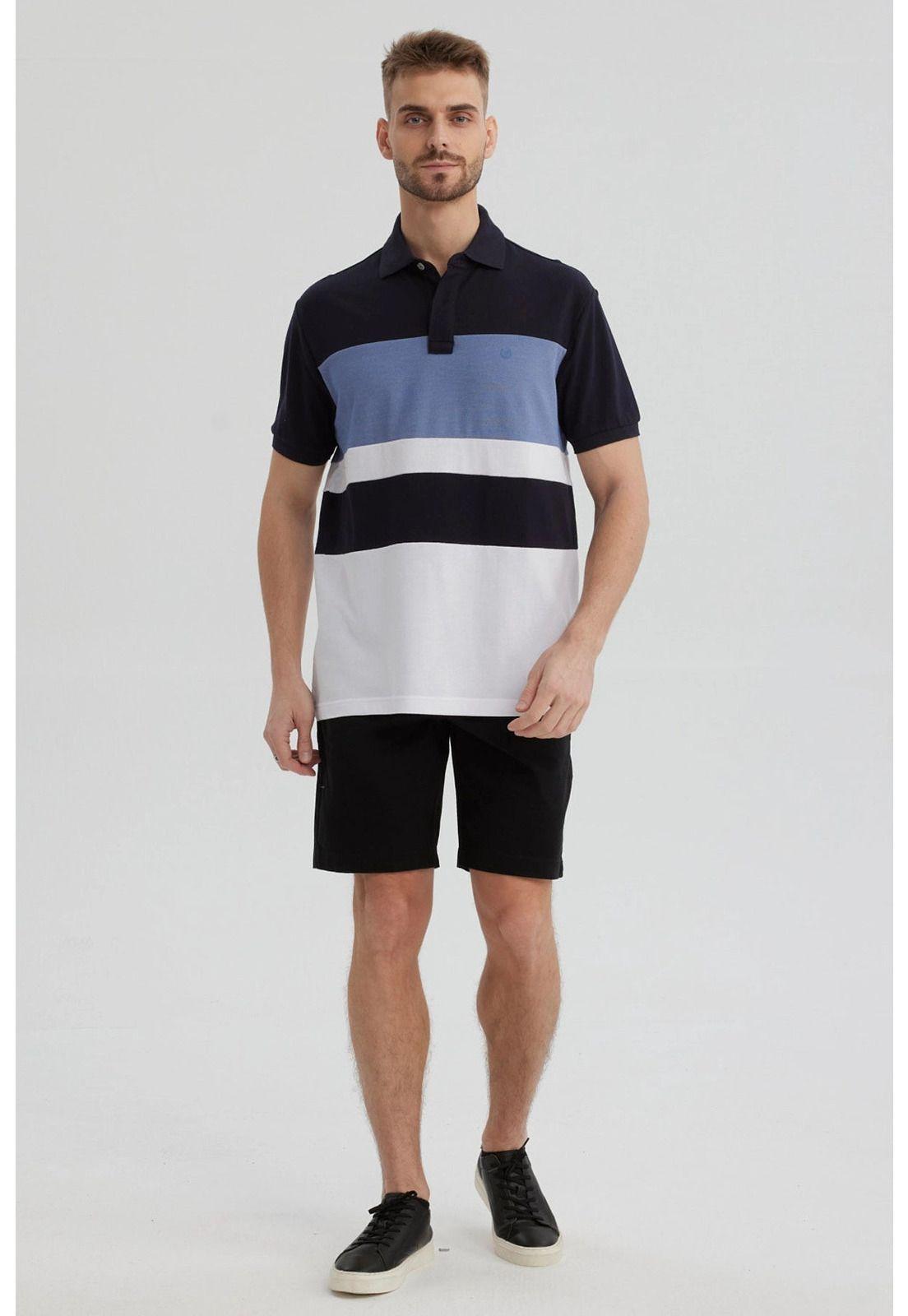 Polera Hombre Franjas Horizontales Celeste-3