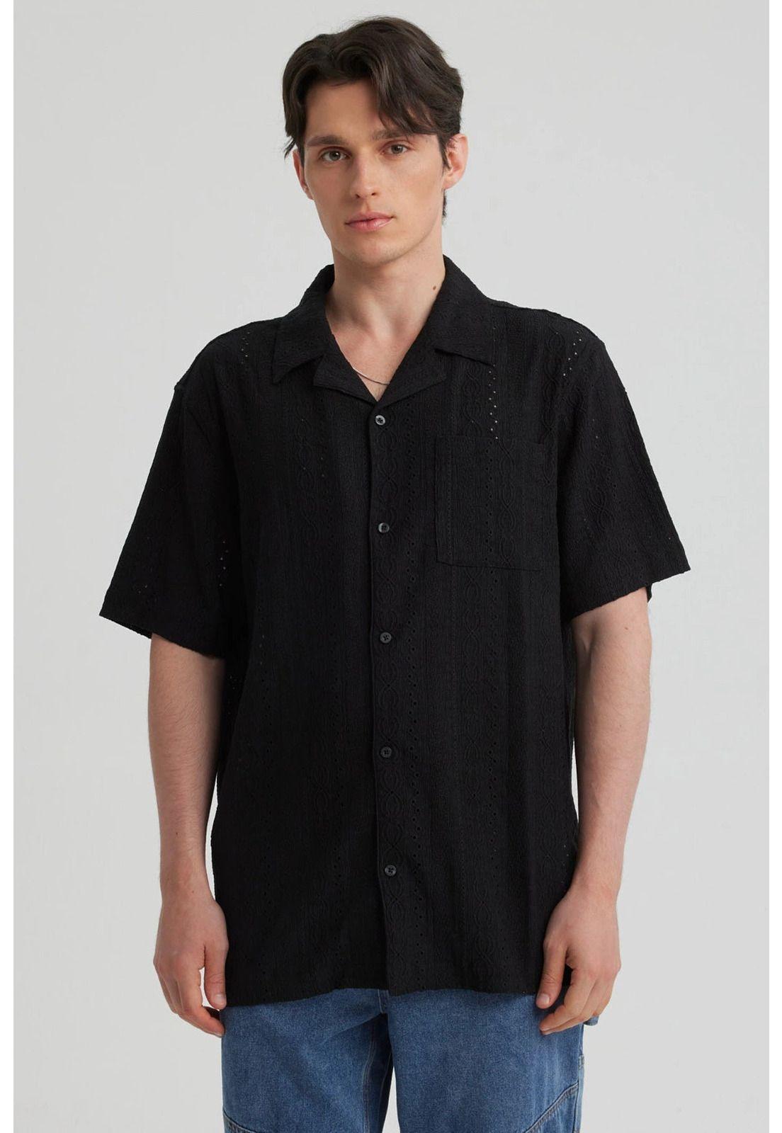 Camisa Hombre Textura Negro - ll-0