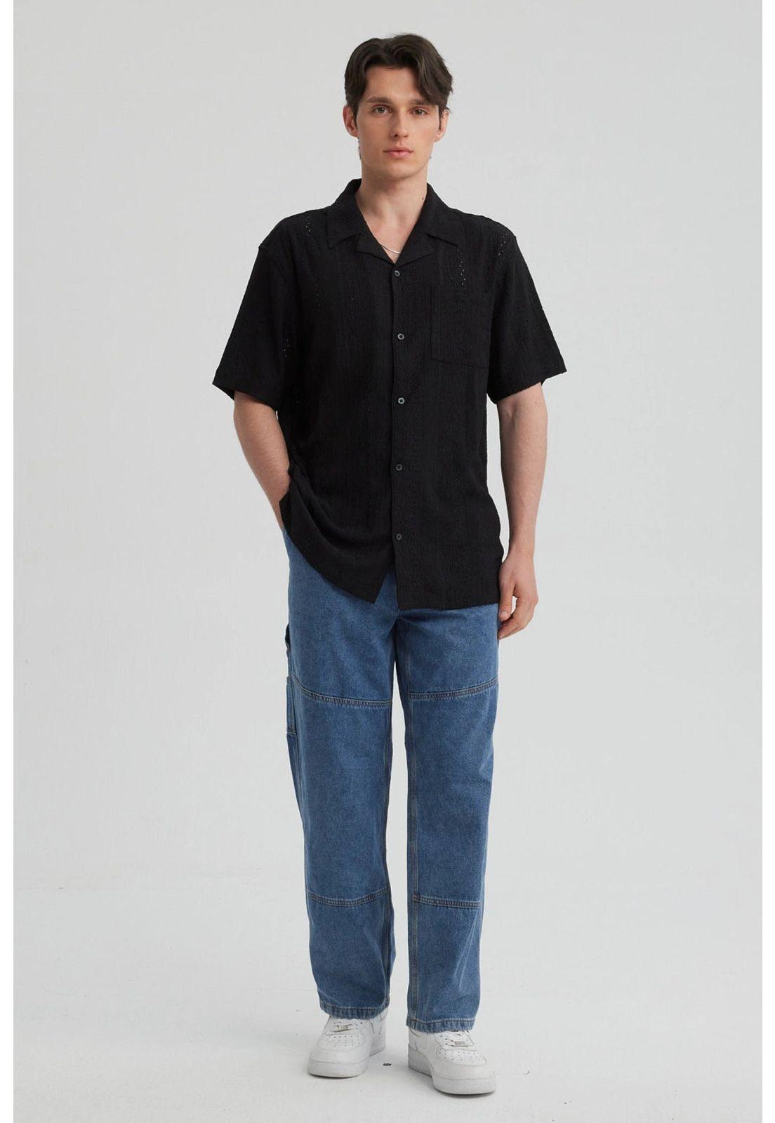 Camisa Hombre Textura Negro - ll-1