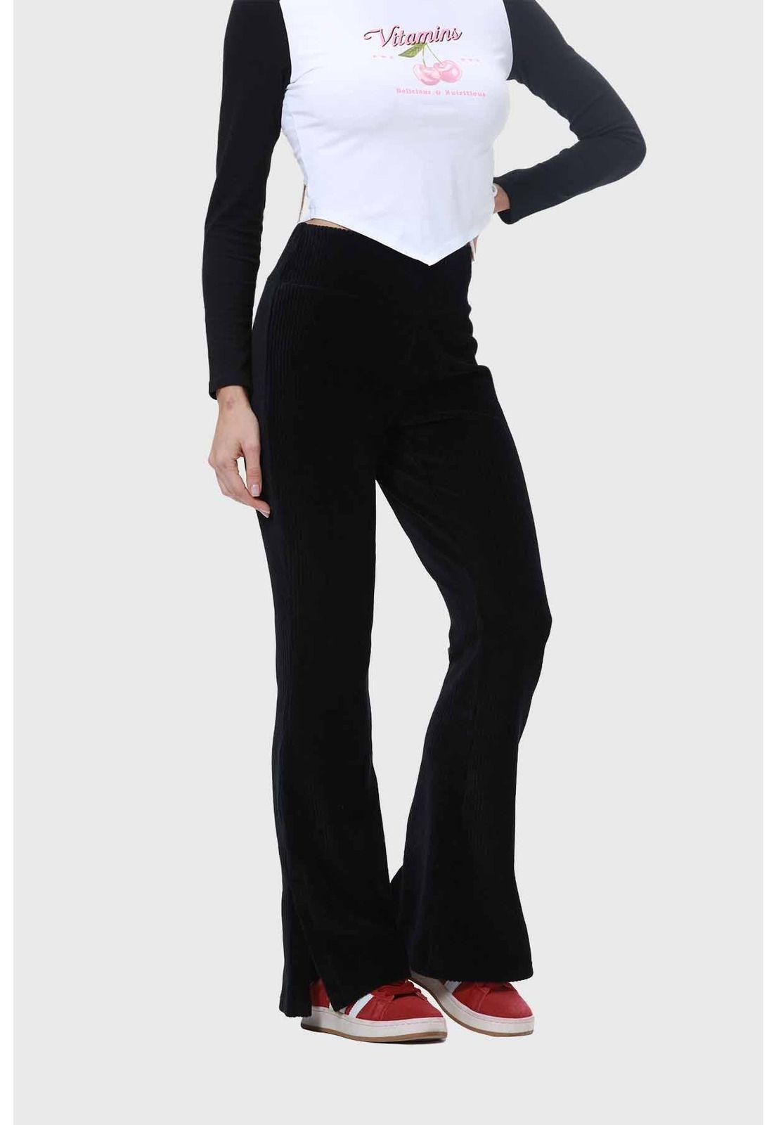 Pantalón Mujer Cotelón Negro-1