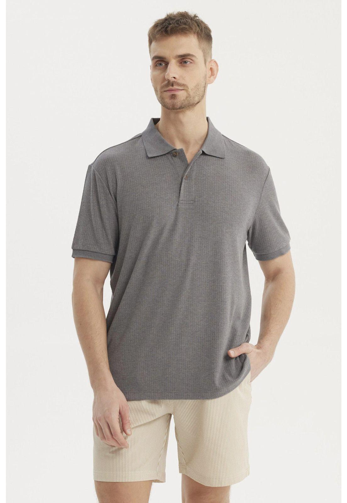 Polera Hombre Cuello Camisero Gris Oscuro-0