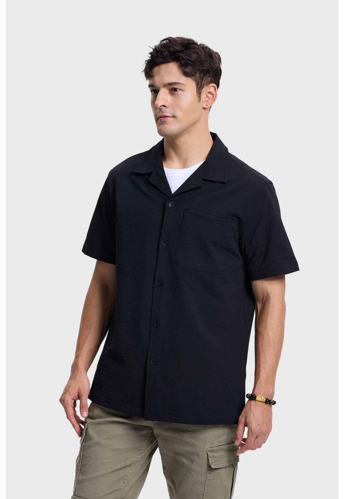 Camisa Hombre Textura Guayabera Negro- ll-1