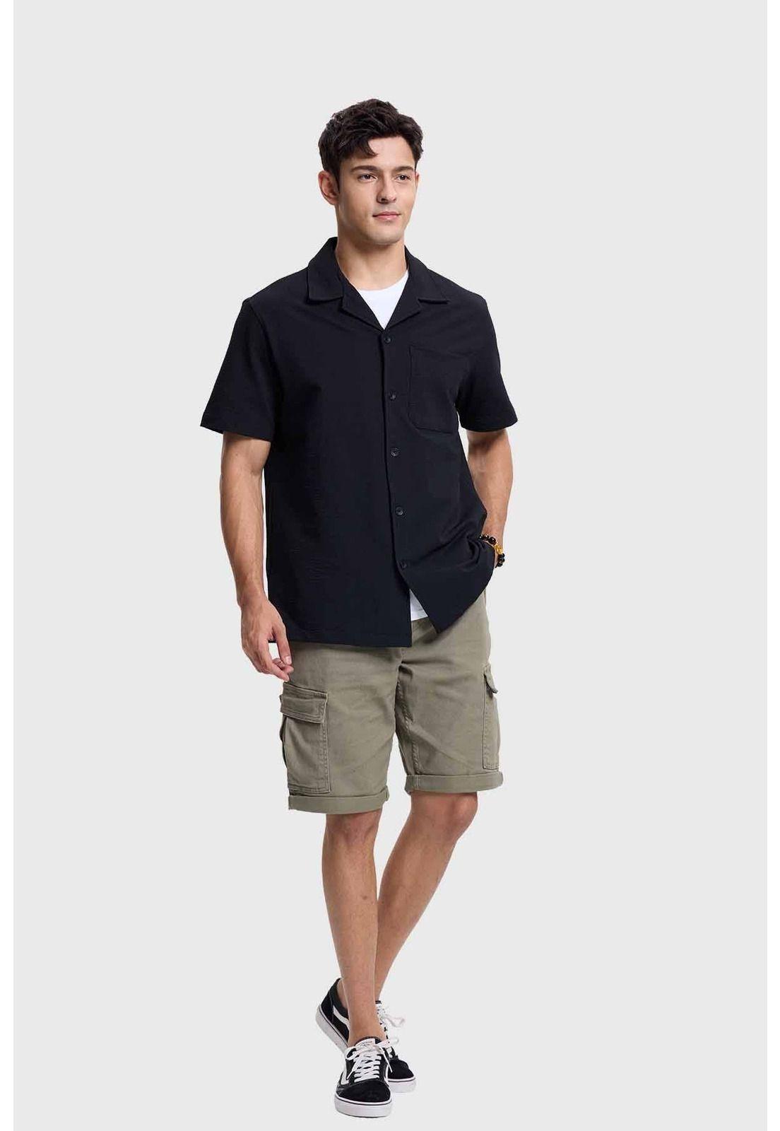 Camisa Hombre Textura Guayabera Negro- ll-3