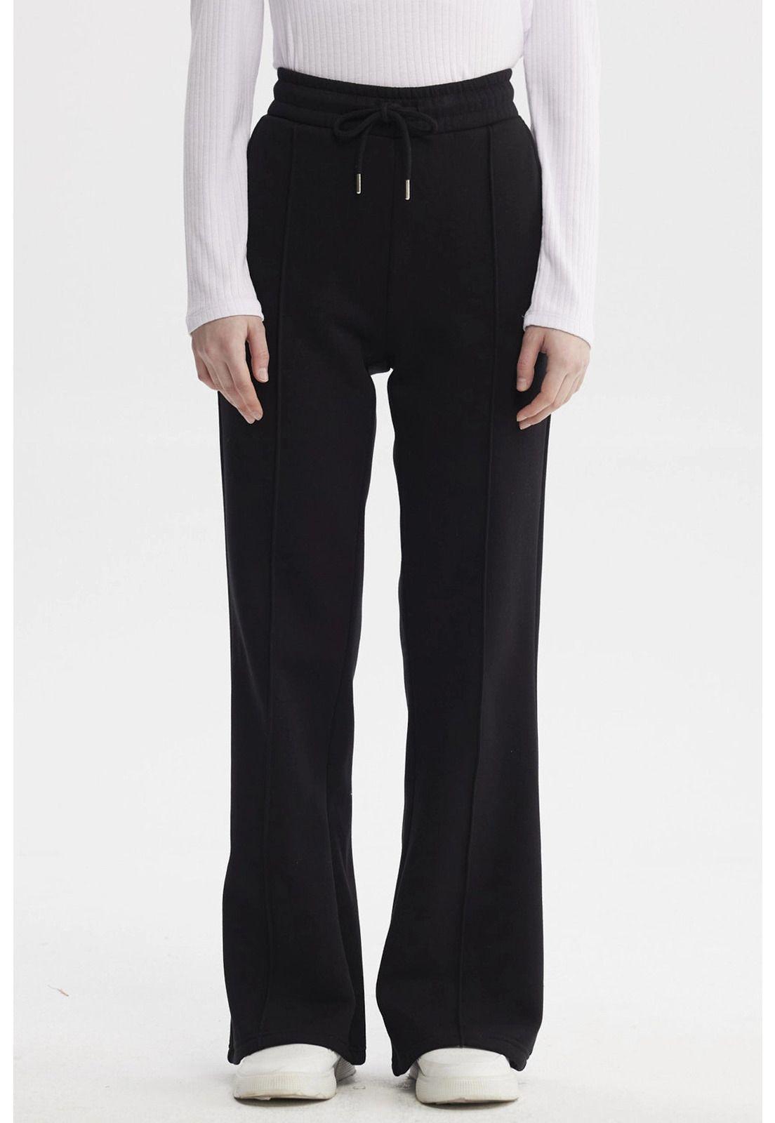 Pantalón Buzo Mujer Flare Corte Frontal Negro-0